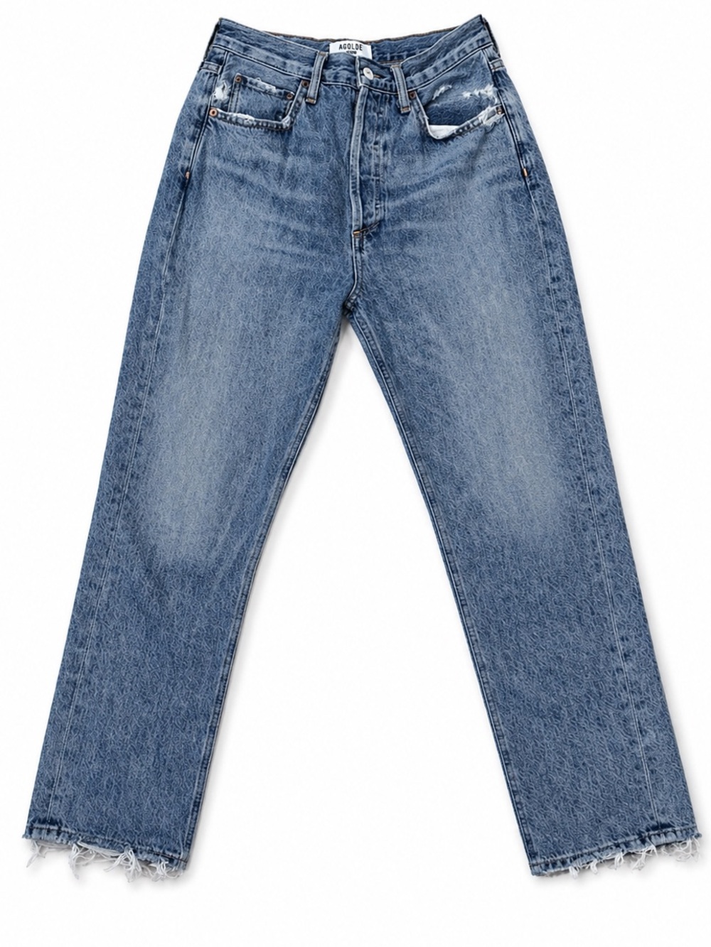 AGOLDE Riley Crop Jeans Size 26 High Rise Straight Leg Distressed Raw Hem